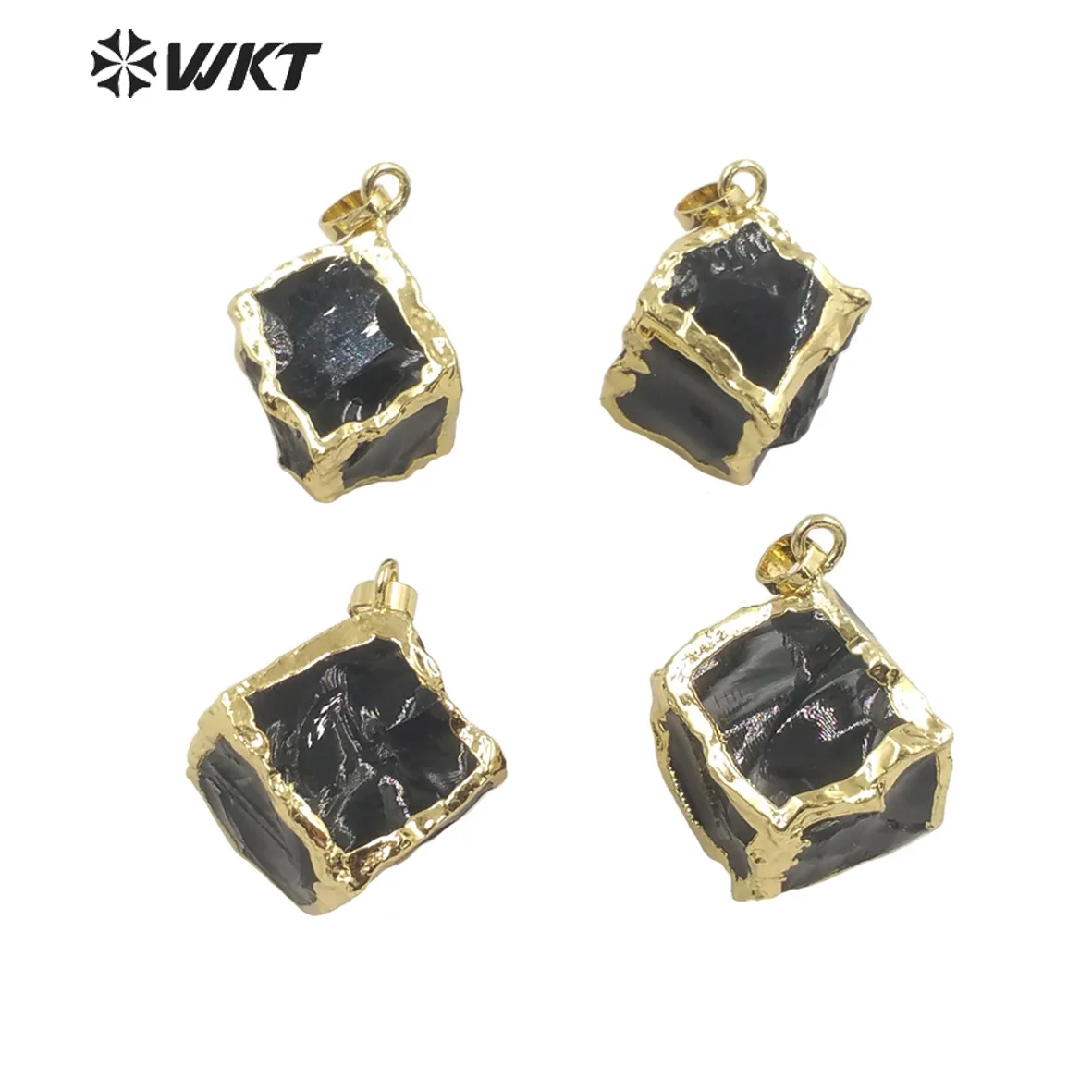 WT-P1809 WKT Petite Natural Stone Pendant Obsidian Cube Gold Plated Small Square Ladies Necklace Earring Fine Jewelry