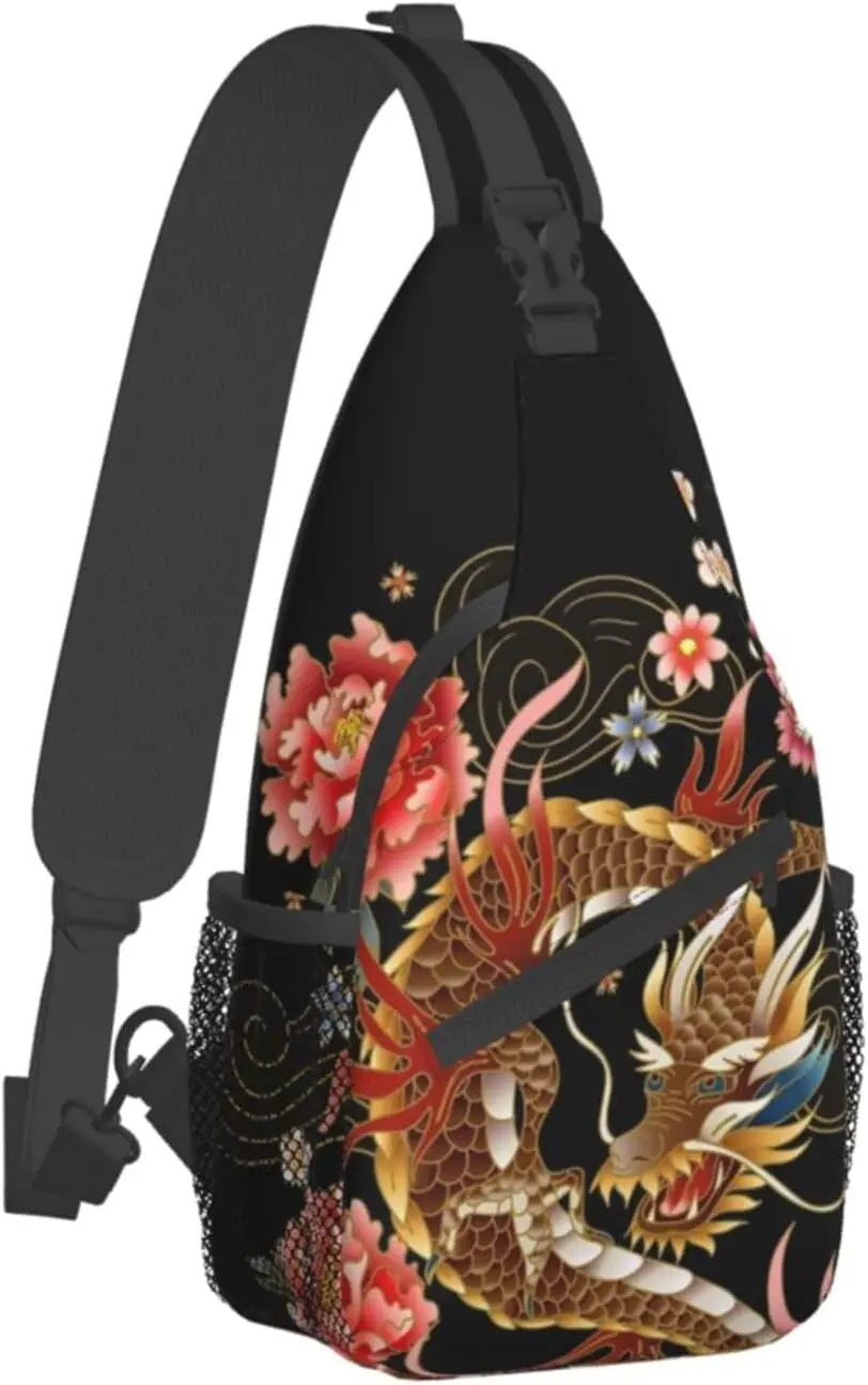 Chinese Dragon Pattern Sling Bags for Men Crossbody Shoulder Chest Bags Casual Sports Bag for Travel Hiking Gym