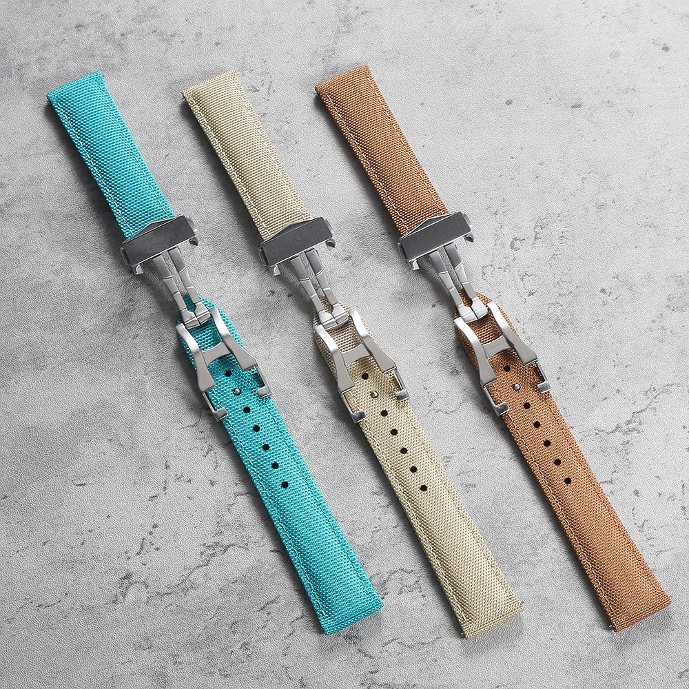 Premium Deployant Buckle Sailcloth Watch Strap Two-side Nylon 20mm 22mm Quick Release Watchband With Folding Buckle for Omega