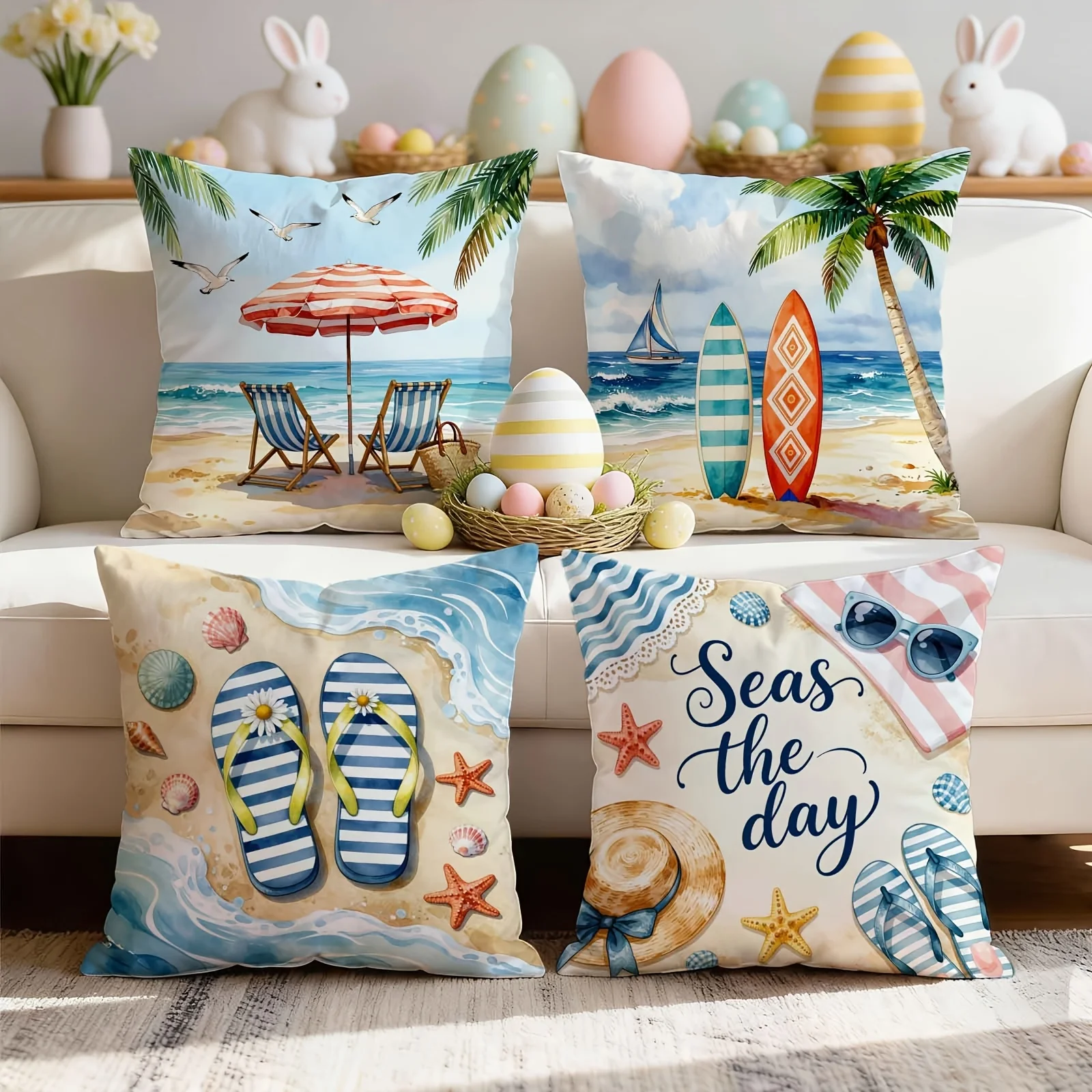 1pc Coastal Ocean Surfboard Pillow Cover 2D Double-Side Print Polyester Cushion Case for Home Car Interior Sofa Bedroom Decor