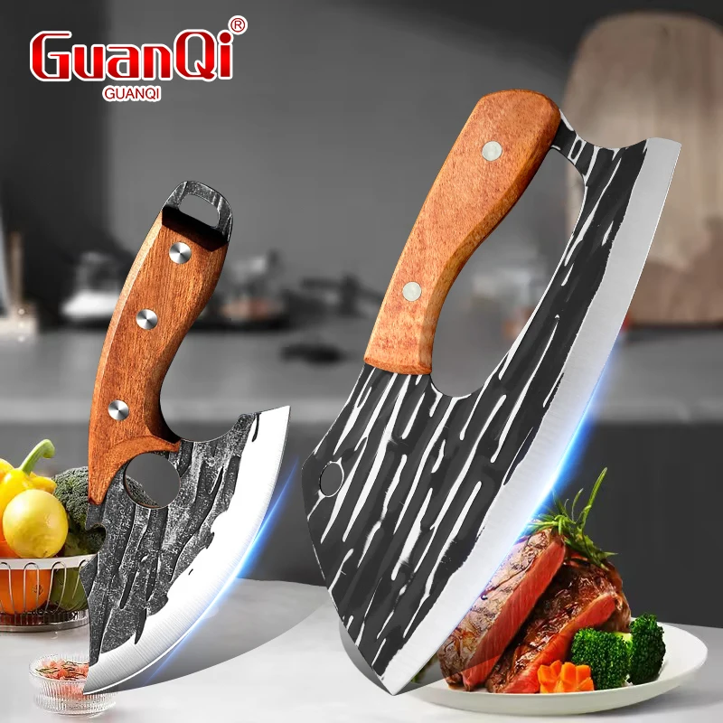 Professionelles Küchenmesser, Grillmesser, handgeschmiedetes Ausbeinmesser, multifunktionales Messer, Fleischmesser mit Holzgriff