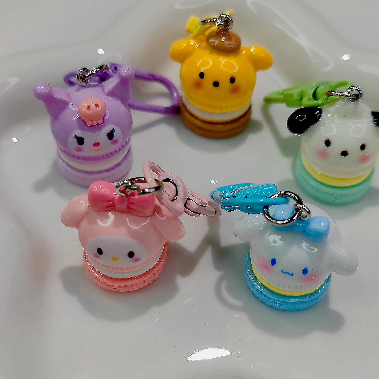 Sanrio Cartoon Macaron Keychain Kawaii Cinnamoroll Pochacco Melody Key Chain Fashion Anime Accessories Gift for Girls Kids