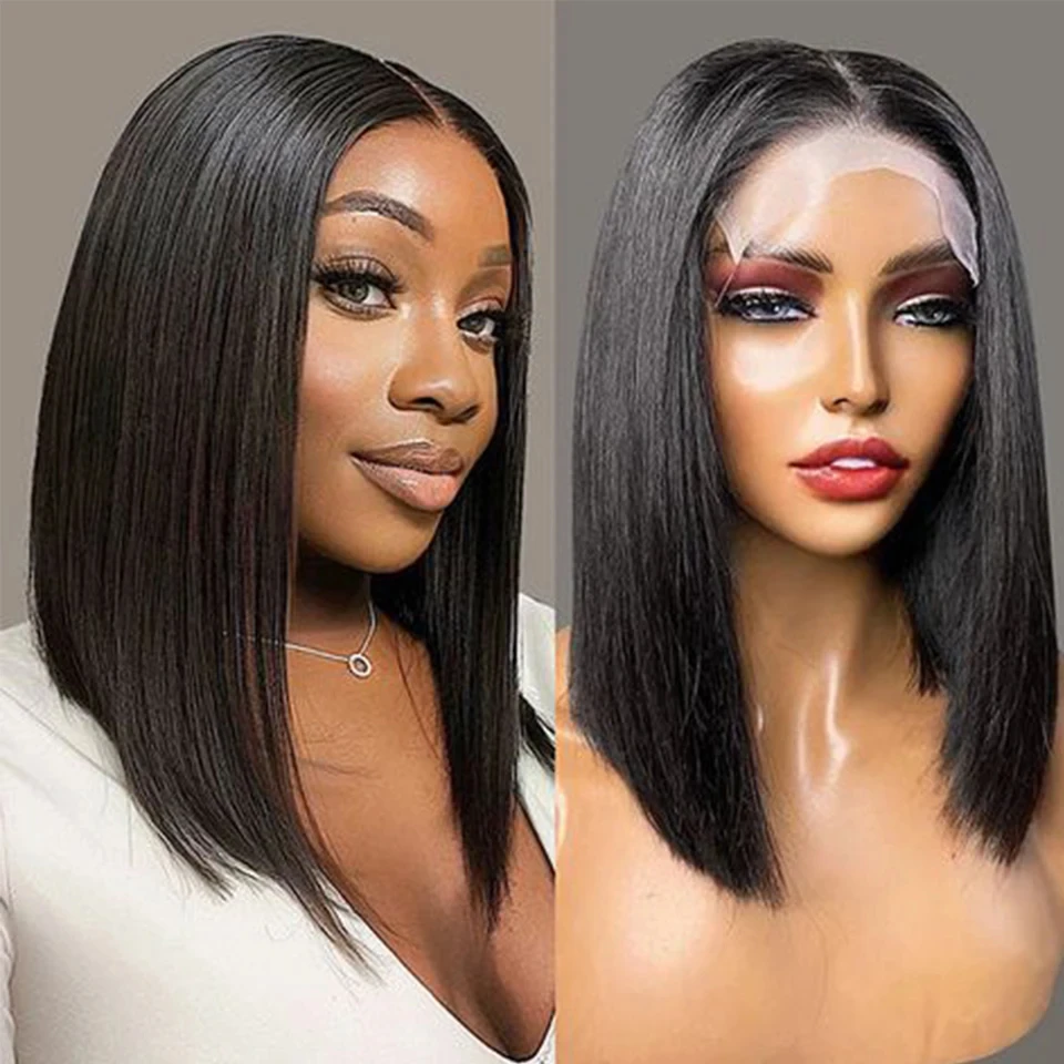 Straight Short Bob 13x4 Lace Frontal Human Hair Wigs 13x4 HD Transparent Lace Front Wig Glueless Wig For Black Women