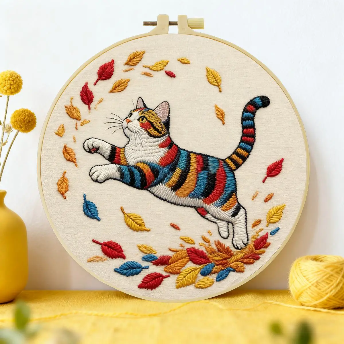 1 Stück 20X20CM/15X15CM 7,87/6,3 Zoll Farbiges Katzen-Stickerei-Starter-Kit DIY-Kit DIY-Stickerei-Set Handarbeiten Nadelkunst – Detail 1