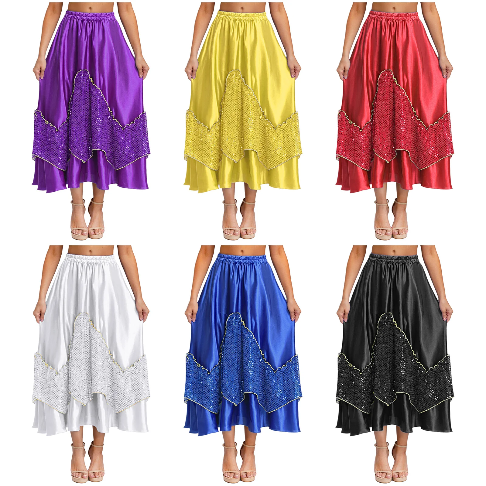 

Sparkling Latin Dance Skirt Women Lyrical Spanish Flamenco Dancewear Ideal for Salsa Tango And Professional Dance Competitions