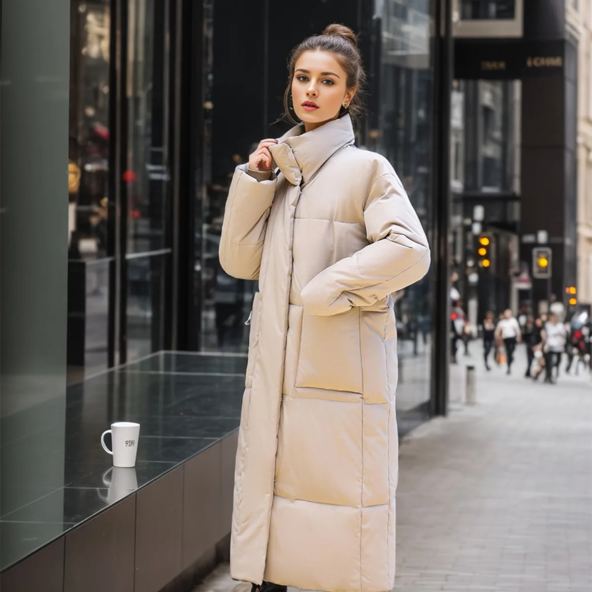 

Женское длинное пальто на хлопковой подкладке, теплое утепленное пальто с воротником-стойкой выше колена на осень-зиму, свободный крой