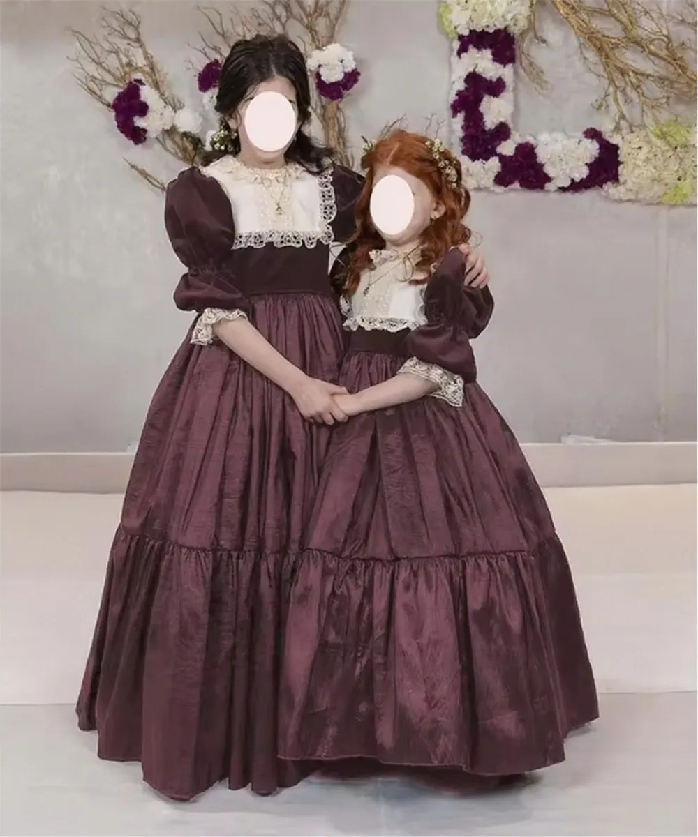 

Customized Bridesmaid Flower Girl Dress For Wedding Lace Satin Elegant Puffy Kids Birthday Party First Communion Ball Gown