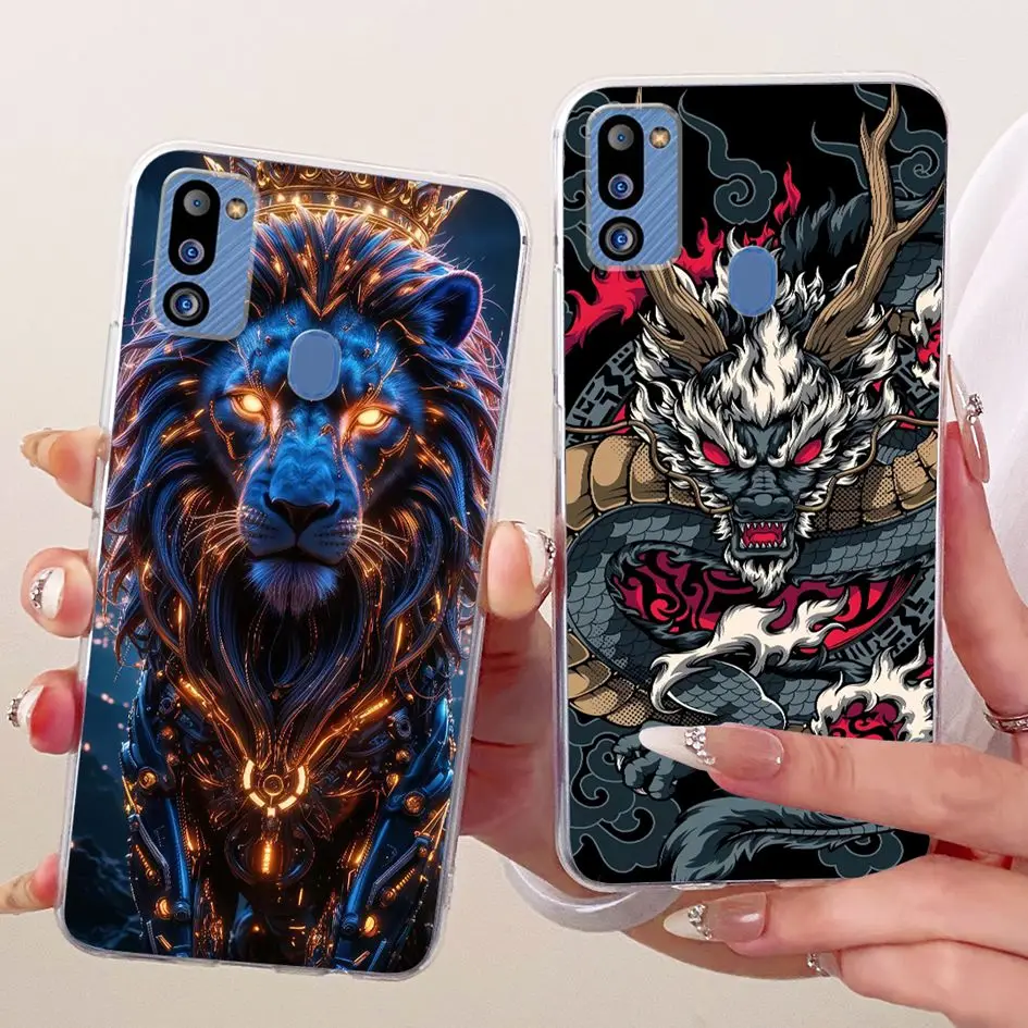 For Samsung Galaxy M21 2021 Case 6.4" Cool Dragon Cartoon Soft Slim Silicone Protective Cover For Samsung M21 2021 SM-M215G Para