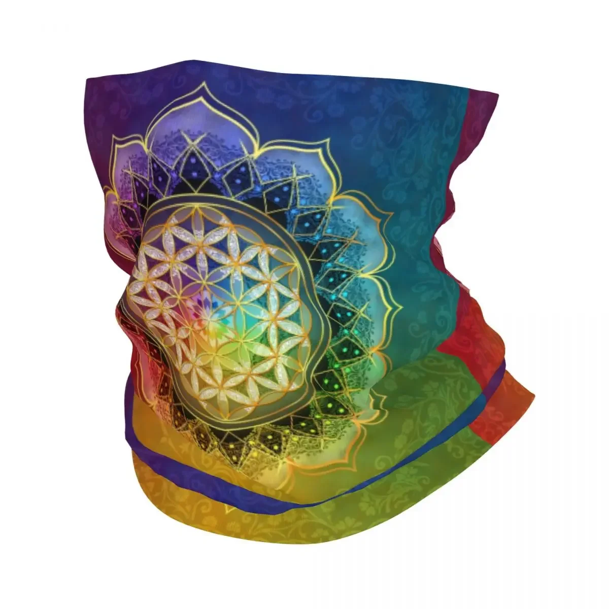 Rainbow Flower Of Life With Bandana Neck Gaiter for Hiking Camping Men Women Wrap Scarf Sacred Geometry Balaclava Warmer