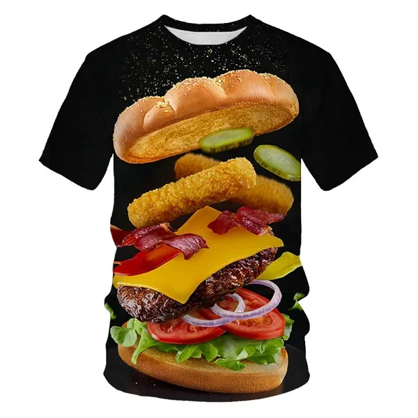 Fashion Funny Food Hamburger 3D Print T-Shirts Summer Men Women Short Sleeve T Shirt Oversized Harajuku Tees Tops Kids Clothing