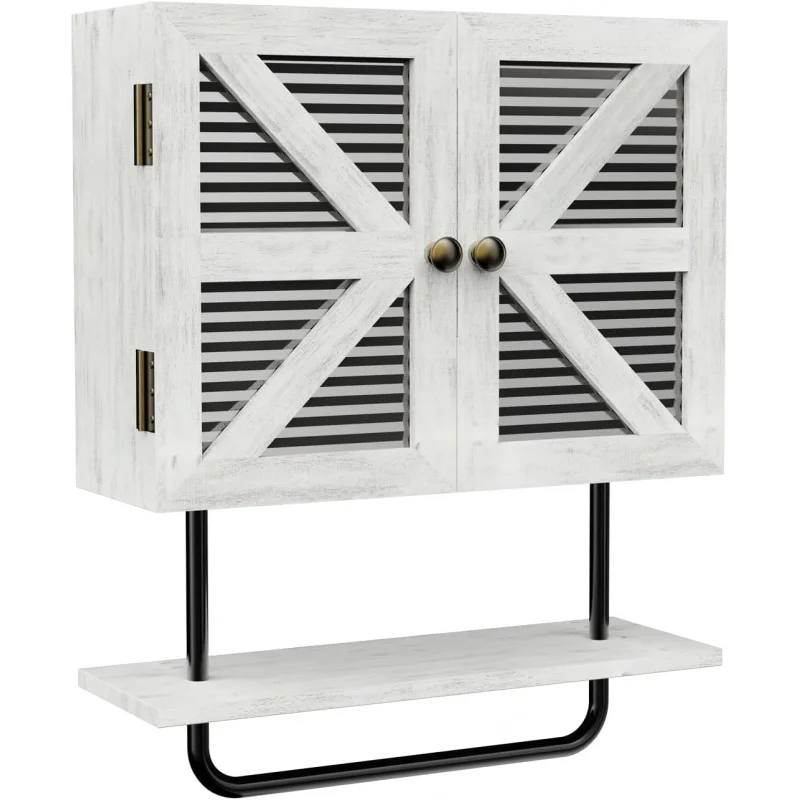 

Butizone Small Bathroom , 17x21'' Farmhouse Medicine Wall Mount, 3 Tier Wood Barndoor Storage Cabinet with A