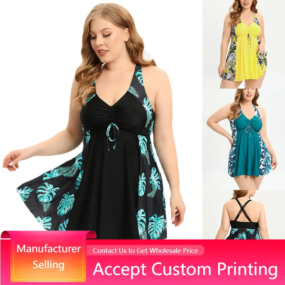 Women's Swimsuit Two Piece Swimsuit Print Boxer Trunks Split Bikini Bathing Suits Summer V-neck Lace Up Swimwear Beachwear