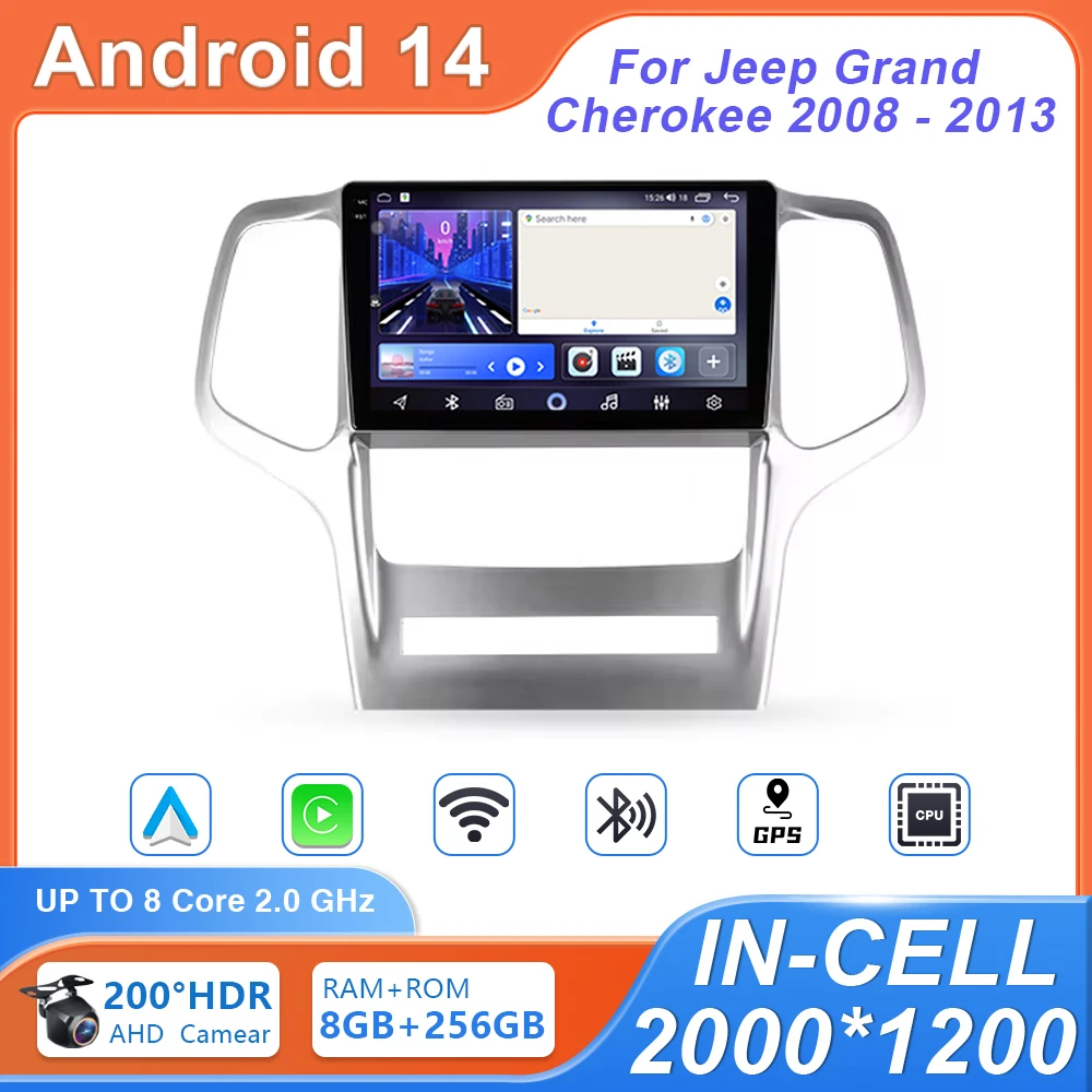 9นิ้ว Android 14สำหรับรถจี๊ปแกรนด์เชอโรกี2008 2009 2010 2011 2012 2013รถสเตอริโอมัลติมีเดียเครื่องเล่นนำทาง GPS วิทยุอัตโนมัติ