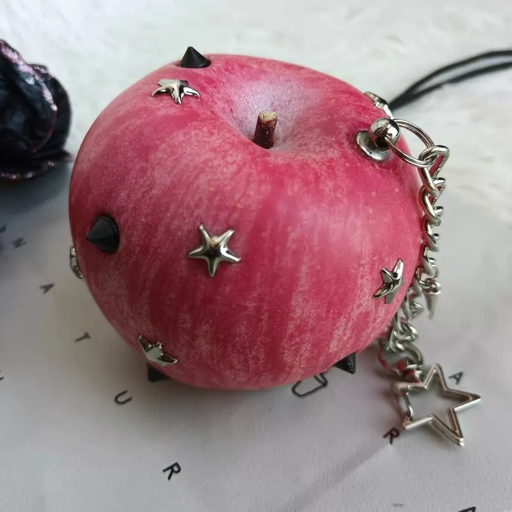 Cute Y2K Simulation Fruit Keychain Metal Lolita Star Rivet Bag Charm chili pepper Punk Pu Fruits Bag Pendant Gift