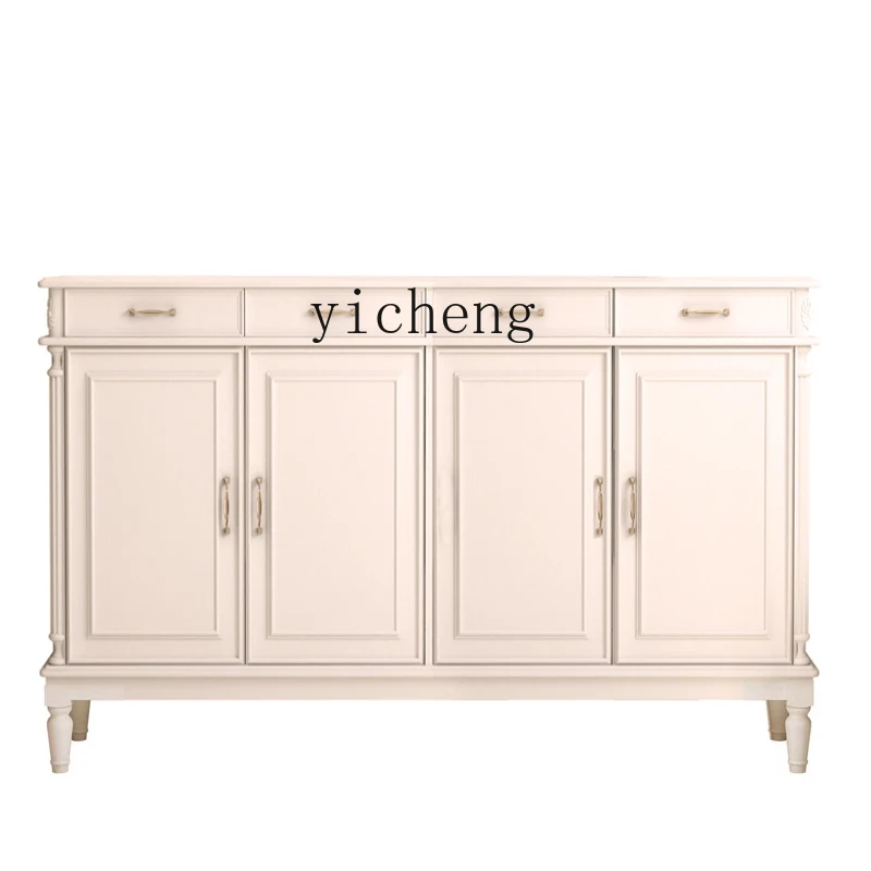 ZK Cream Style Solid Wood Shoe Cabinet Storage Bedroom Locker Light Luxury Living Room Modern White 7-Drawer Cabinet