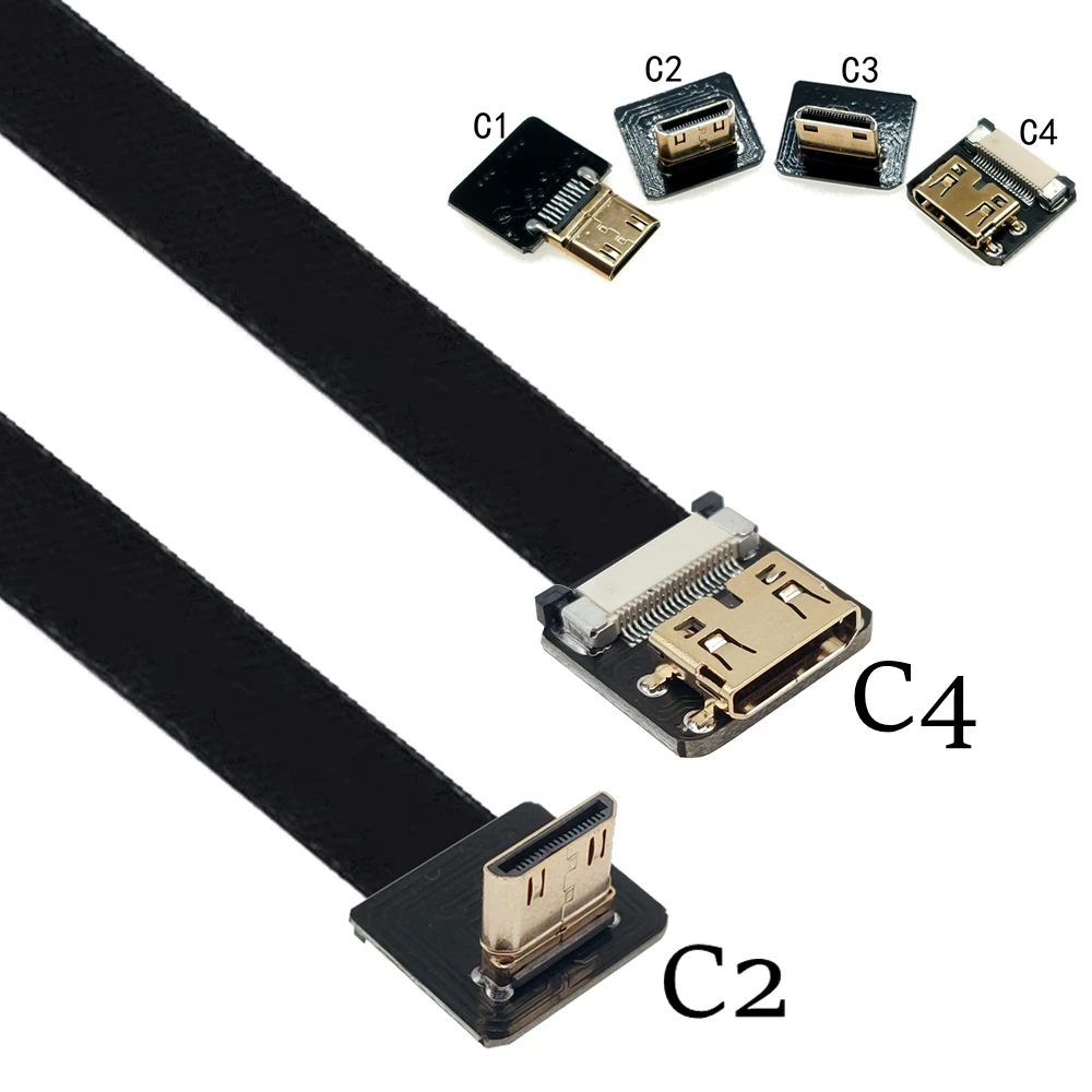 MINI HDMI-Mini HDMI Adapter 90 Degrees 5cm-100cm Flat FPC Tape FPV HDMI-Cable Step 20 Pins for Multicopter Aerial Photography