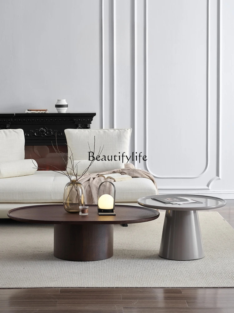 

Living Room Coffee Table Quiet Style Creative Tea Table Small Apartment Living Room Smoked Wood Grain round Tea Table