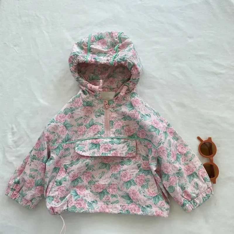 

Children's Floral Hooded Coat Girl Autumn New Girl Baby Hooded Hoodie Korean Version of Fashion Pullover Top Kids Clothes