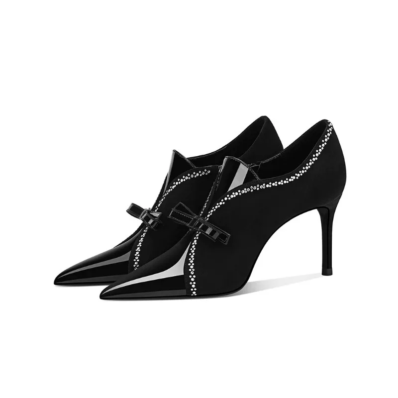 

Black Rhinestone Bow Pointed Toe Stiletto Heels Women 2025 New Ankle Boots