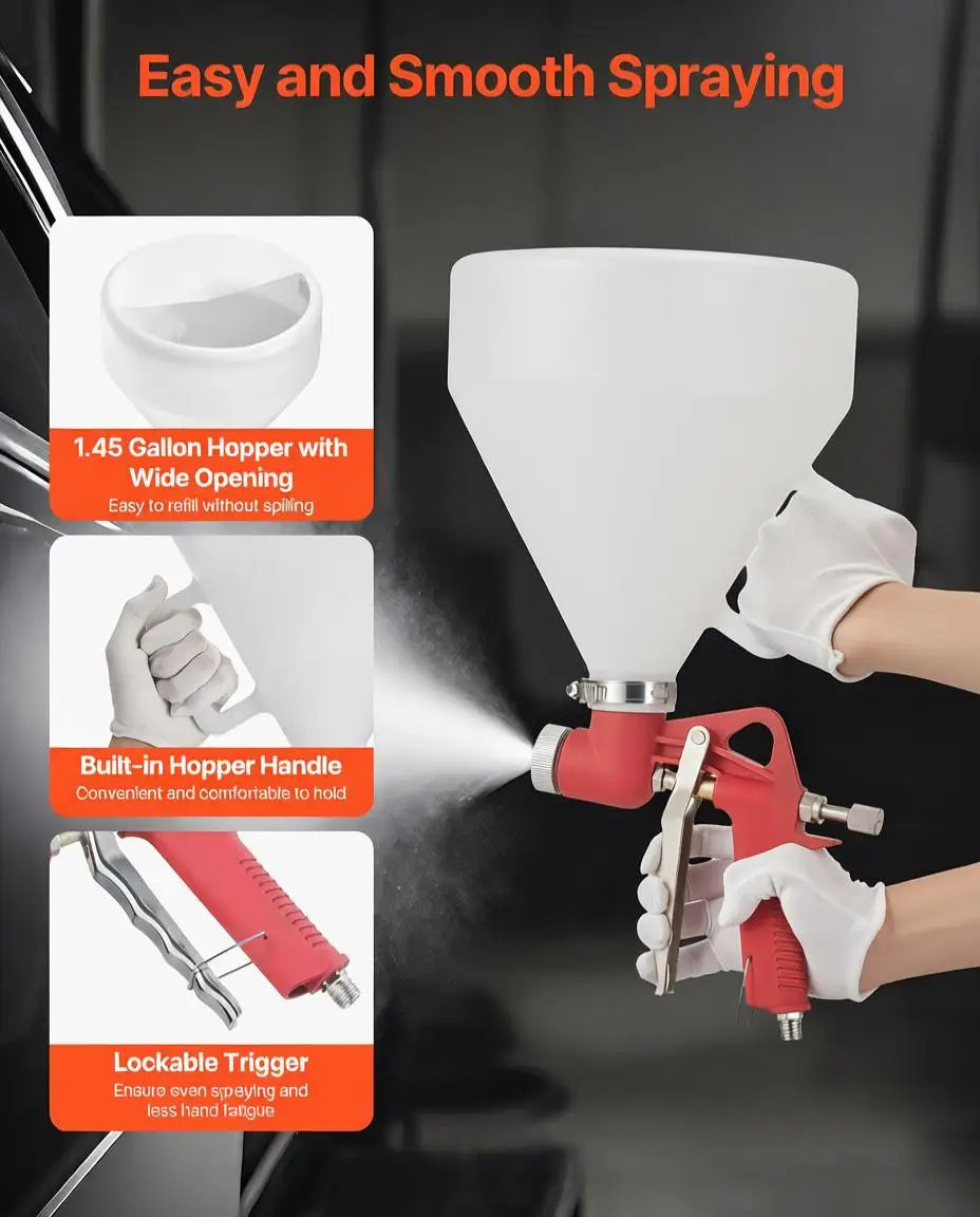 

Пневматический текстурный распылитель, пневматический распылитель с бункером на 1,45 галлона, профессиональный распылитель для текстурной покраски гипсокартона с 3 насадками (3,5 мм)