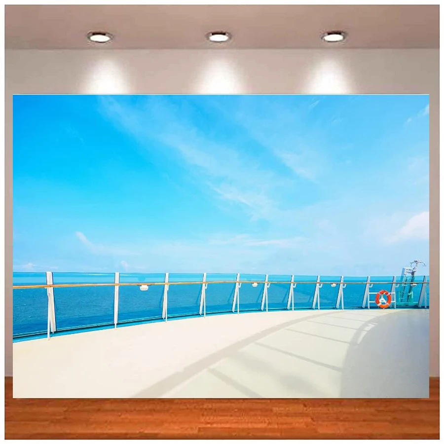 

Photography Backdrop Luxury Cruise Ship Deck For Blue Sky And Sea Ocean Scenery Background Cruise Theme Party Decoration