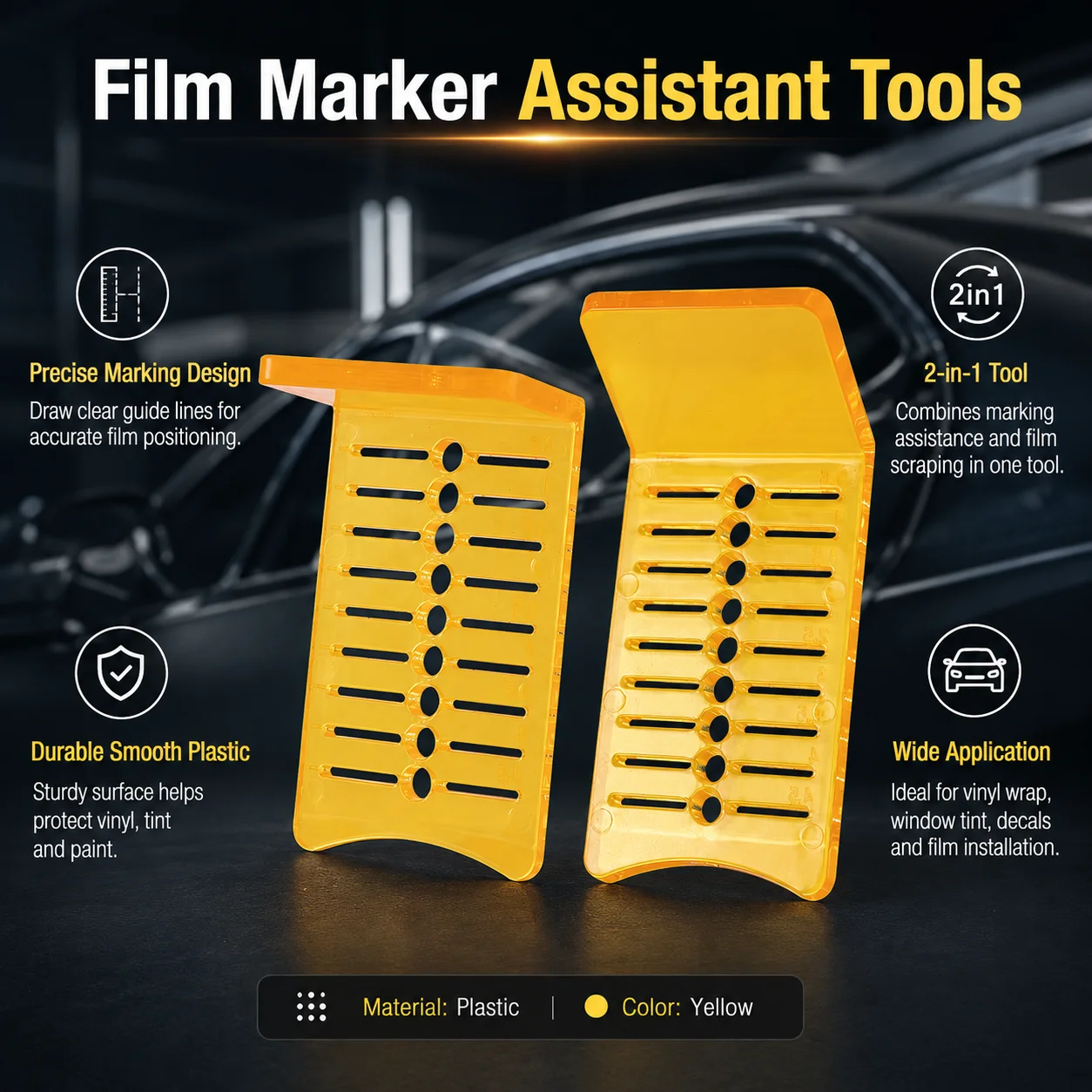Plastic Film Positioning Marker Squeegee for Vinyl Wrap Window Tint, Alignment Marking Aid for Car Film Installation Tool