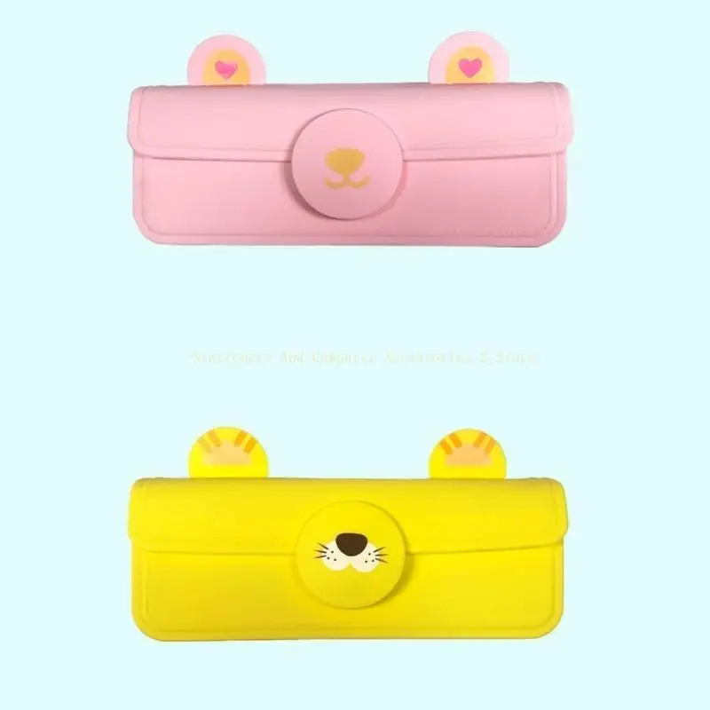 Cartoon Silicone Pen Case Pen Delder Button Button Fechamento água resistente à água Capacidade para crianças e