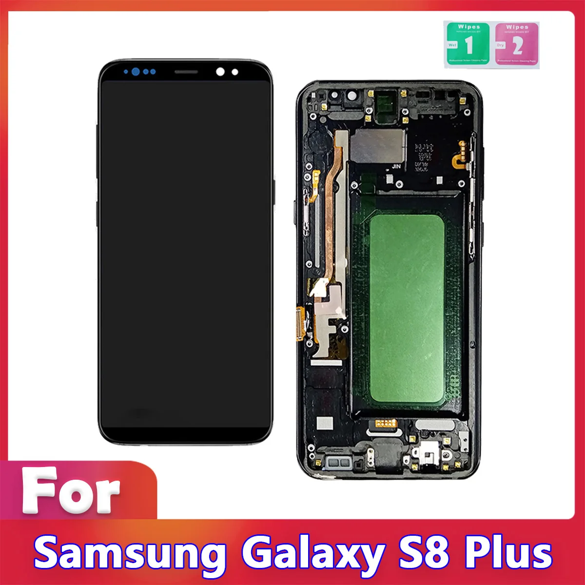 Совместимый ЖК-дисплей с сенсорным экраном Samsung Galaxy S8 Plus и дигитайзером черного цвета в рамке для ремонта мобильных ...