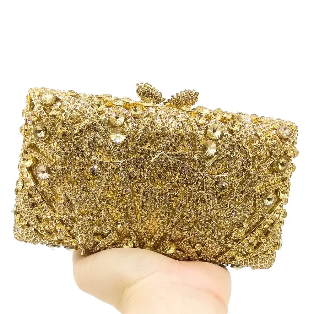 Boutique De FGG Luxury Crystal Clutch Purse for Women Formal Party Rhinestone Clutch Purse Bridal Wedding Handbags Purses Bag