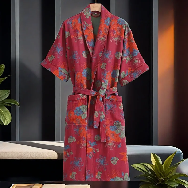 Waffle Robe Women100% Cotton Bath Robe Ladies water sucking Nightrobe Sleepwear Female Casual Home Bathrobe Hotel Robe