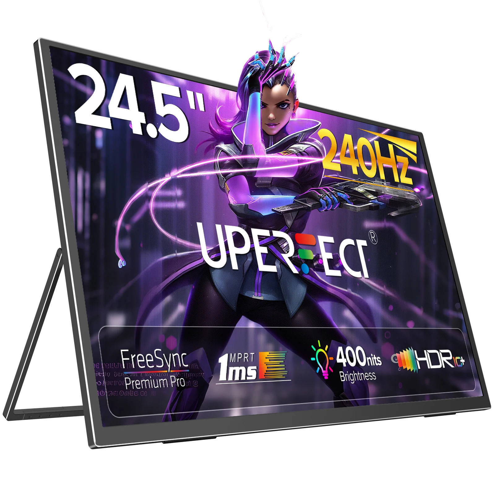UPERFECT 24.5" 240hz Portable Gaming Monitor 1MS FreeSync External Display with USB C mini-HDMI Port for Laptop Desktop Mini PC