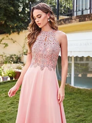 Elegant Chiffon Long Bridesmaid Dresses Jewel Neck Beaded Appliques A Line Maxi Prom Party Gowns For Wedding Guest Women