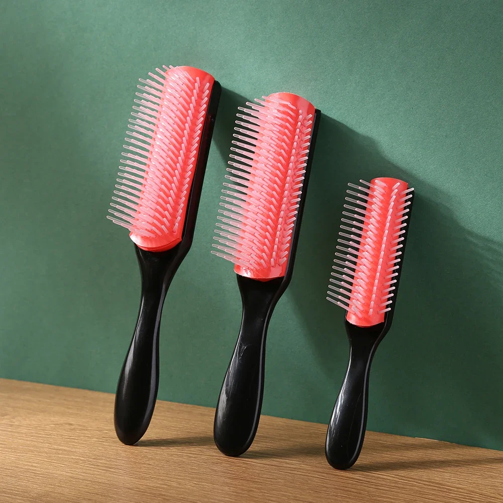 9-reihige entwirrende Haarbürste, entwirrende Haarbürste, Kopfhautmassagegerät, gerade, lockige, nasse, abnehmbare Bürste, speziell für Echthaar-Perücken – Detail 12