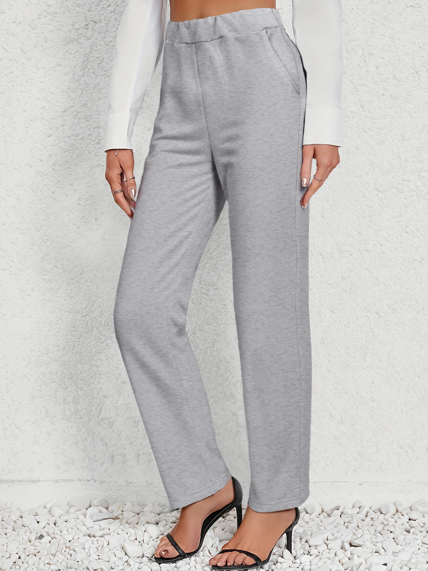 

Женские брюки с эластичной талией и широкими штанинами, однотонные, свободные, удобные, повседневные спортивные брюки с карманами для ежедневных поездок на работу