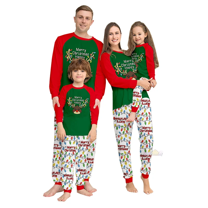 

2025 Christmas Family Pajamas Matching Clothes Set Xmas Dear Adult Kids Baby Mother Daughter Father Son Outfit Pyjamas Clothing