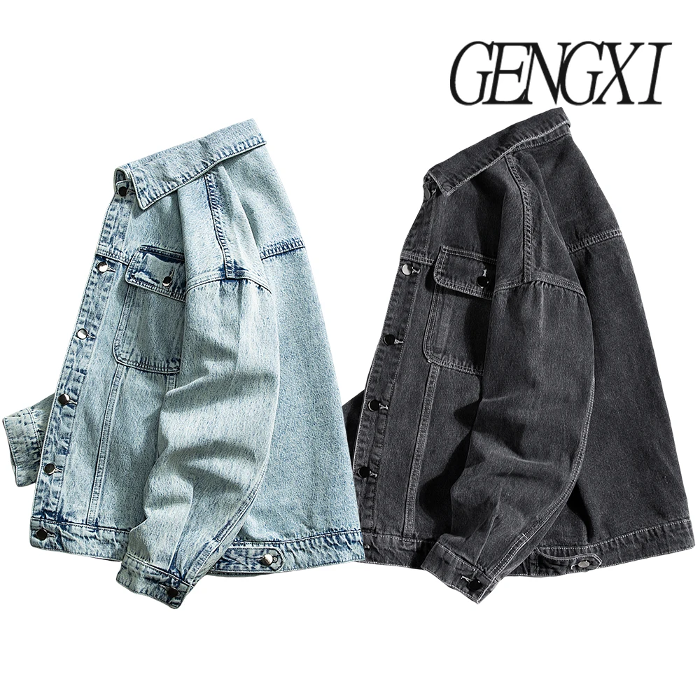 الخريف/الشتاء جديد وصول الرجال غسلها الدنيم سترة الشارع الرجعية نمط واحدة الصدر طوق الدنيم سترة الرجال المألوف