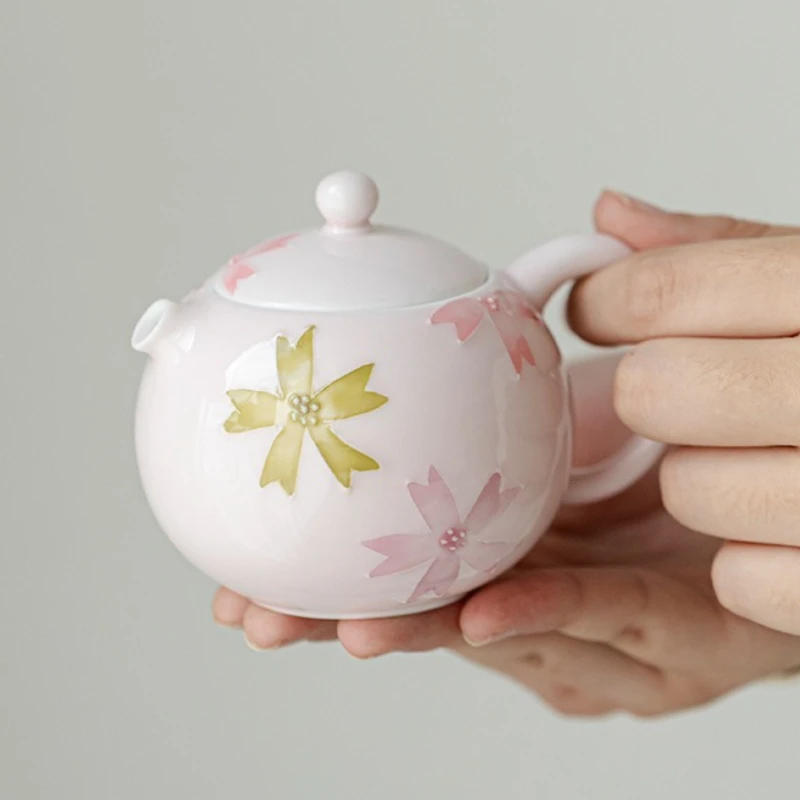 

Hand Painted Underglaze Pink Sakura Xishi Teapot Luxury Ceramic Tea Set for Home Use
