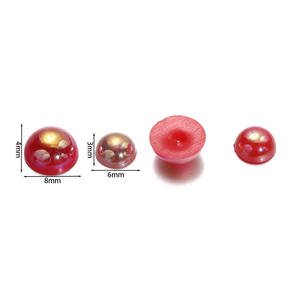 100pcs/Lot 6/8MM AB Color Half Round Mixed ABS Beads Imitation Pearl Flatback Bead For Jewelry Making Nail Decor DIY Accessories