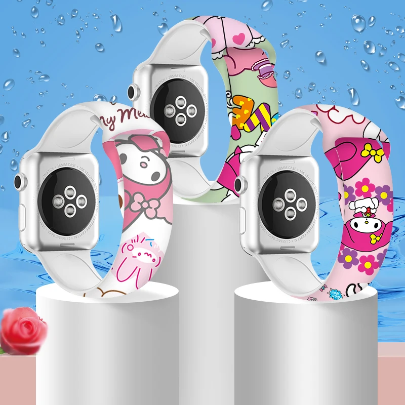 

My Melody Printed Strap for Apple Watch 46mm 44mm 42mm 41mm Silicone Band Replaceable Watchband for iWatch 11 10 9 8 SE