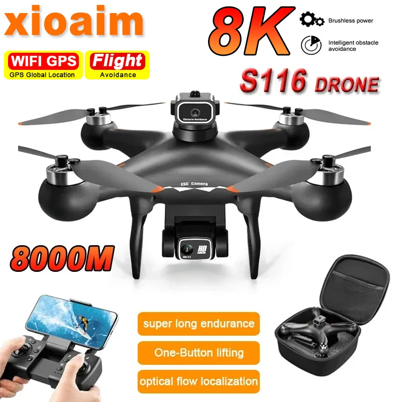 For Xiaomi S116 Drone 8K HD Dual Camera Optical Flow Localization Brushless 360 Obstacle Avoidance WIFI FPV RC Quadcopter Drone