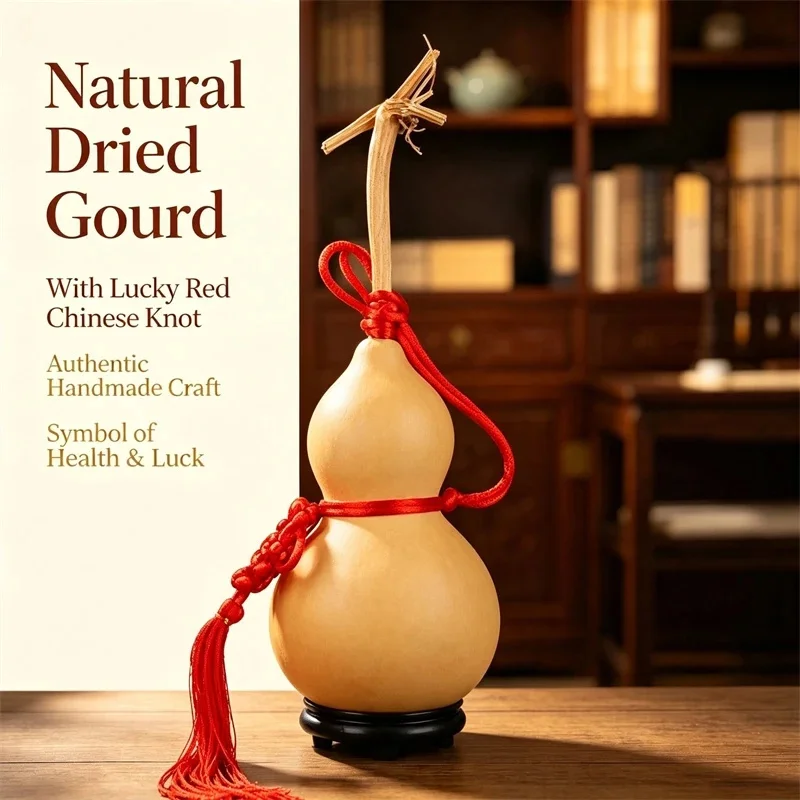 13-16cm Natural Dried Gourd With, Dragon Head Stem Red Chinese, Knot Hanging Ornament Feng Shui, Door Decor Lucky Gift Home