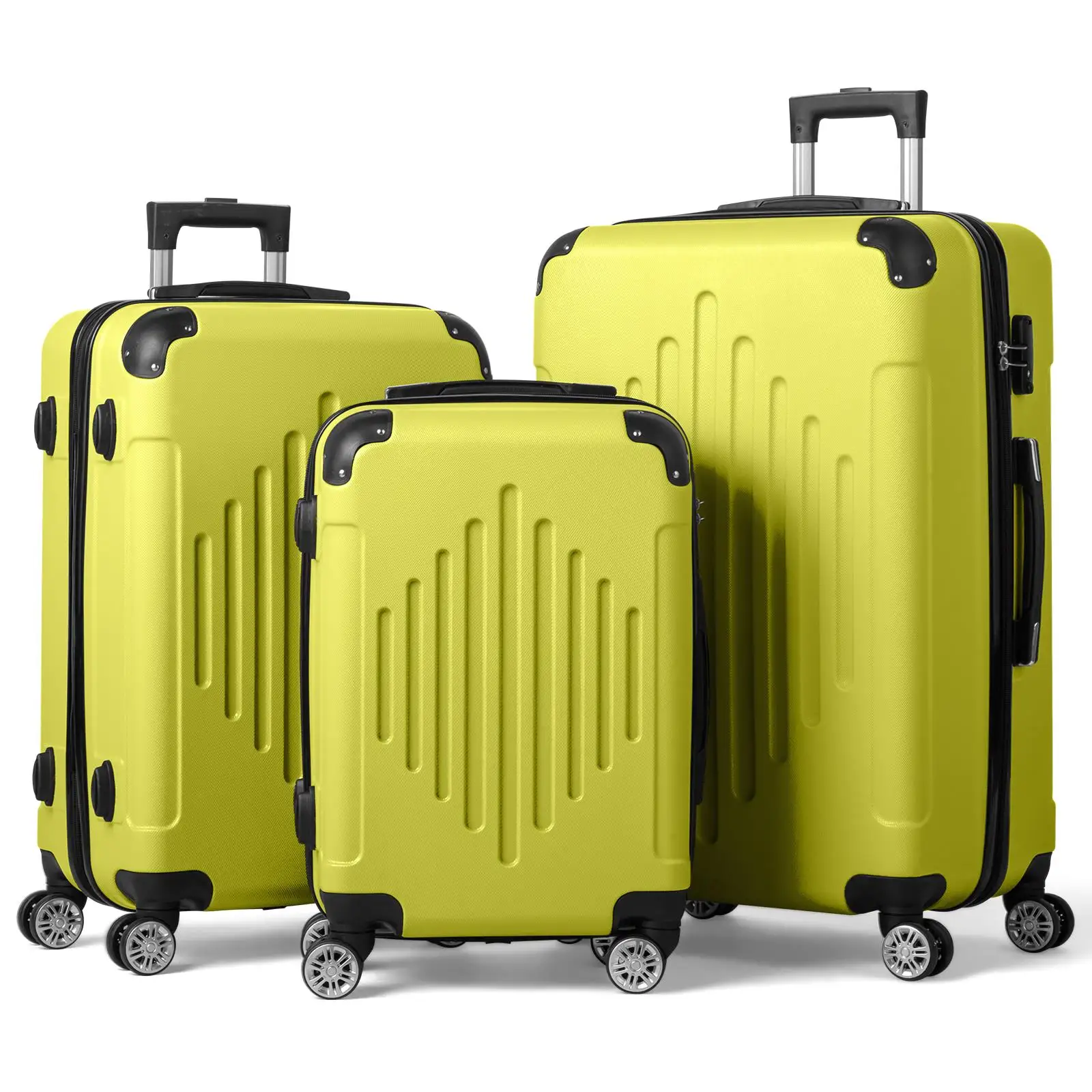 Cream Yellow 3-in-1 Trolley Case with Stripes & 2 Corners - Stylish Travel Luggage