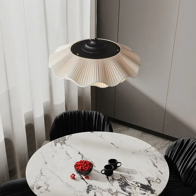 Nordic Petal Shaped French Chandelier  Art Decor Fabric Pendant Light Living Room Bedroom Dining Room Fabric Wave pendant Lamp