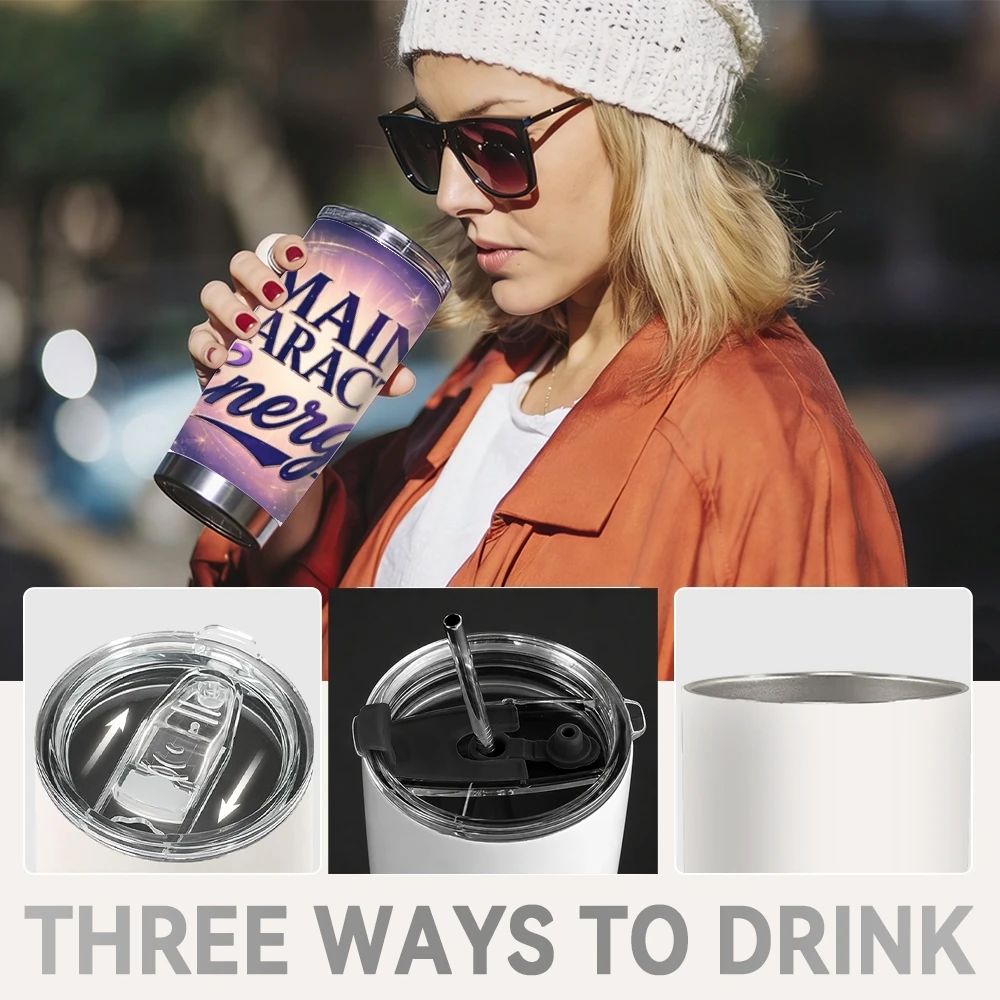 Rainbow Main Character Energy Vacuum Flasks Durable 20oz Double Wall Tumbler With 2 Lids Straw For Hot Or Iced Coffee