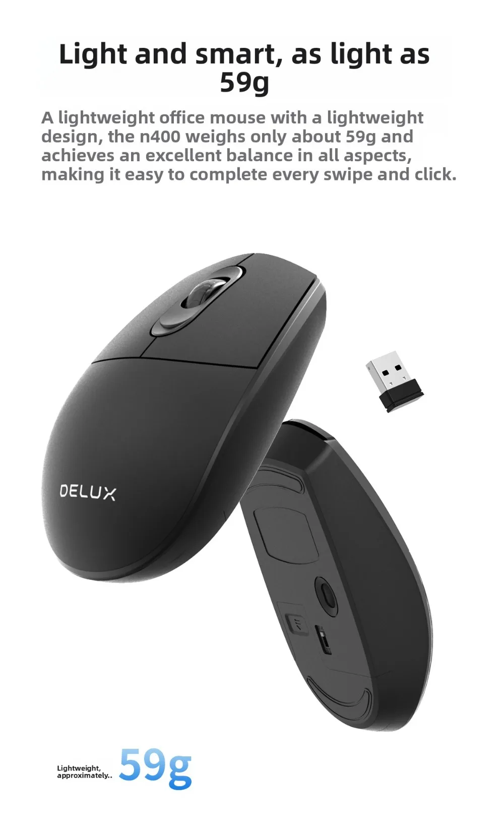 Delux Ergonomic Wireless Mouse Carpal Tunnel Wrist Pain Relief Bluetooth Dual Mode Silent Rechargeable Mice for iPad Laptop PC
