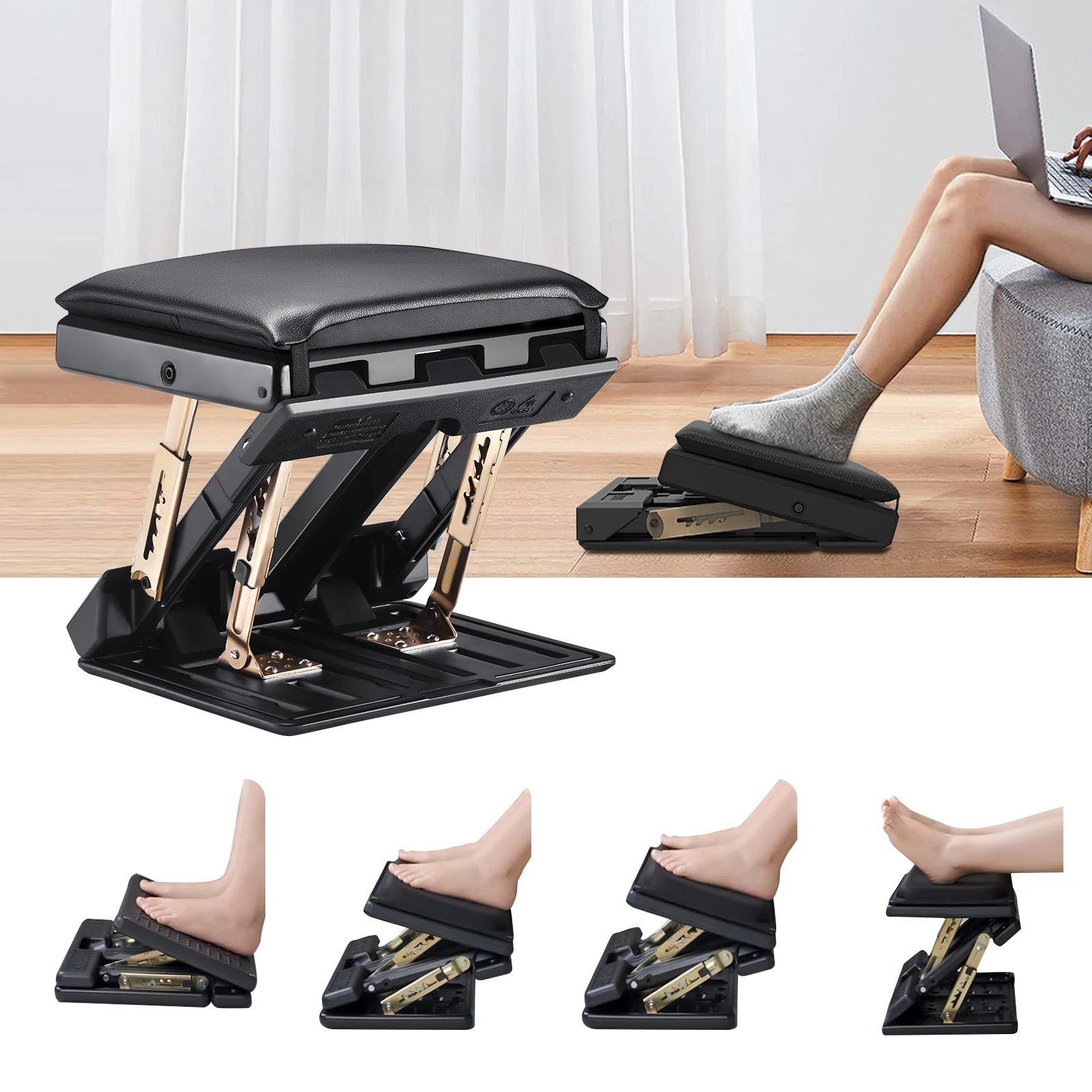 Foot Rest Under Desk, SenDeluz Ergonomic Foot Rest 4 Level Height Adjustable Folding Footstool Non-Slip Foot Leg Rest