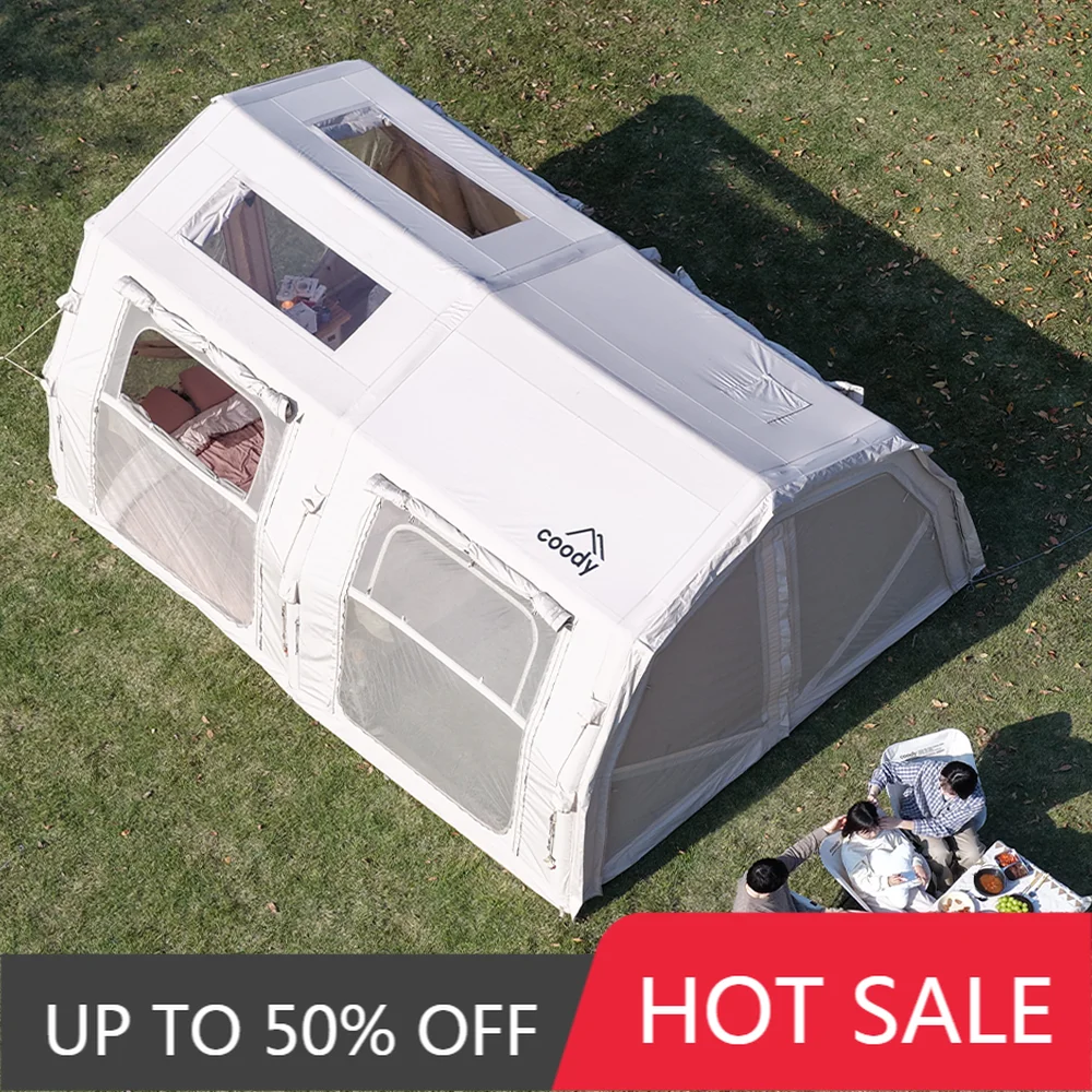 Coody 17.2 Familia Pro Air Tent Beige Large Waterproof Cotton Inflatable Tunnel Shelter Outdoor Family Camping Tent