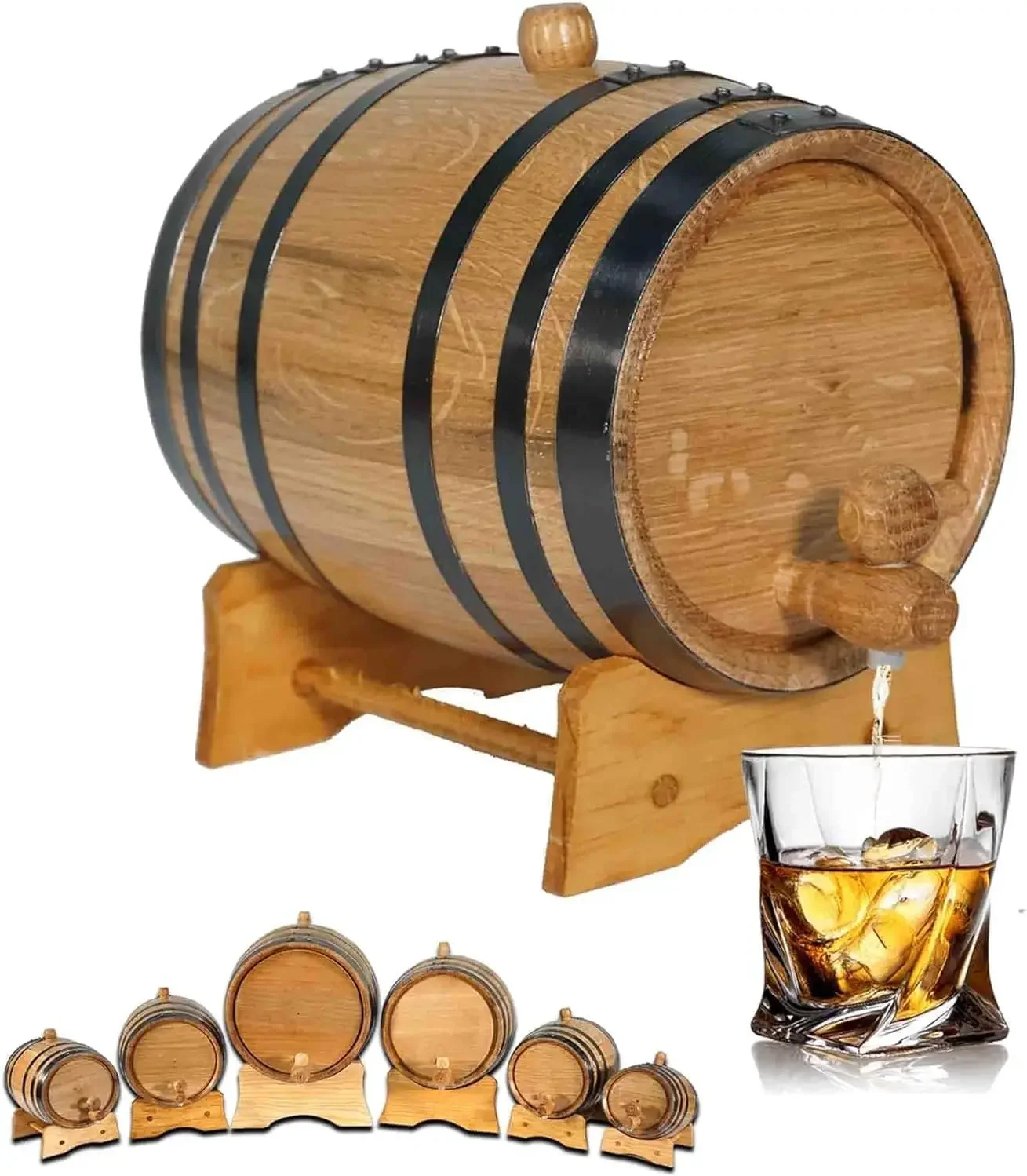 1 Liter Oak Aging Barrel with Wood Stand, Bung & Spigot - Mini Whiskey Barrels for The Home Alcohol Distiller