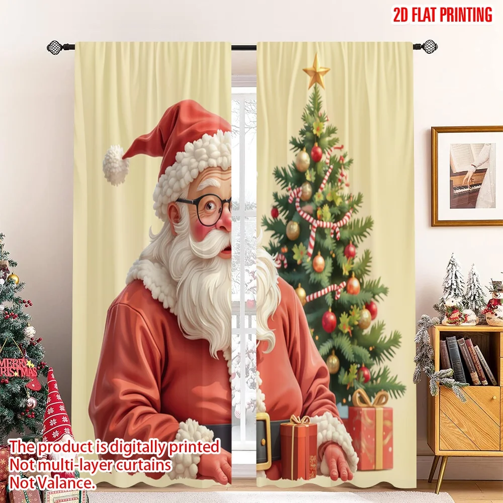 

2pcs 2D flat printing Merry Christmas Popular Curtains Santa Claus Christmas Festive Holiday Season 100% Polyester Without