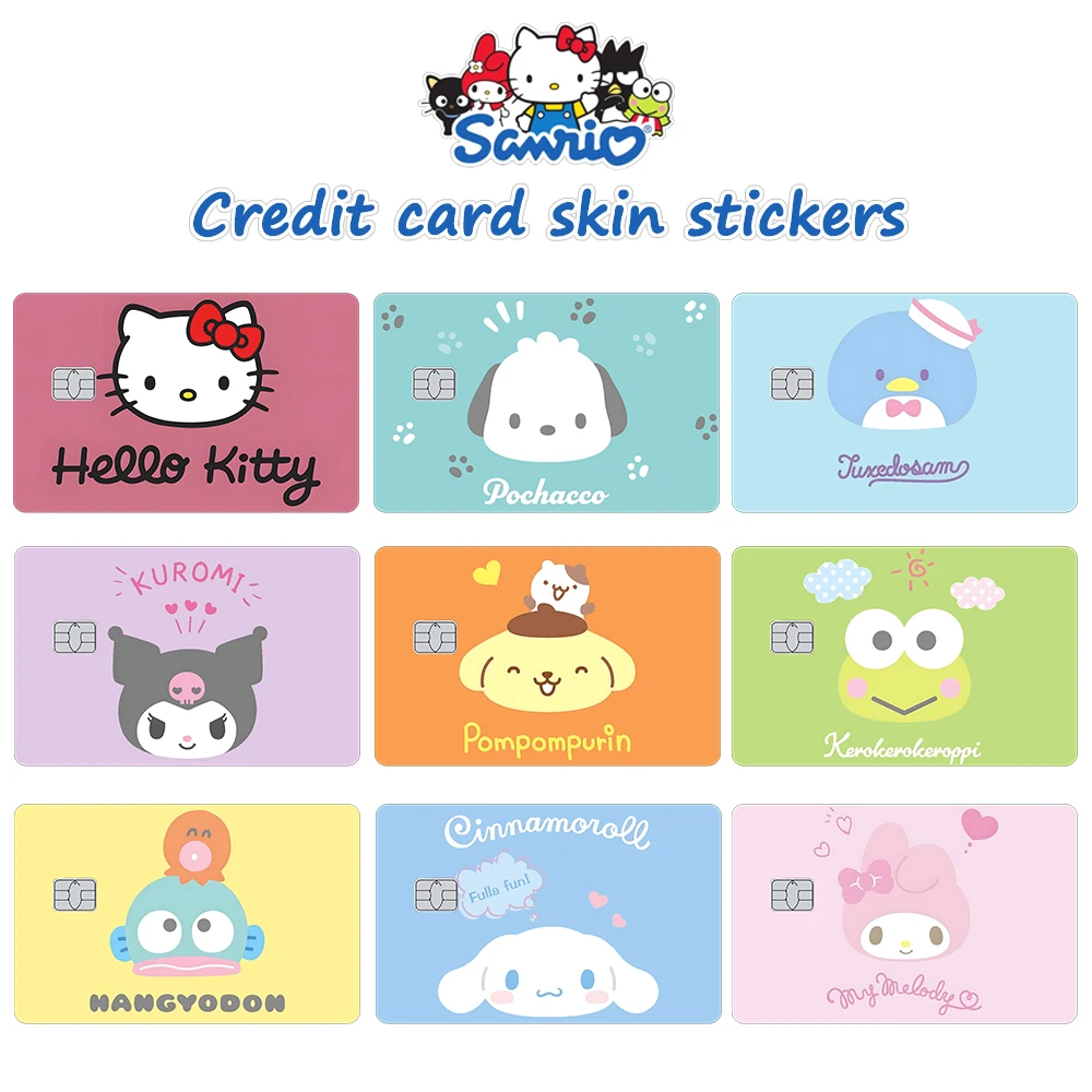 

Super Cute Sanlio Family Stickers Hello Kitty Kuromi Credit Card Skin Suitable for VISA Card Bus and Subway Contactless IC Cards